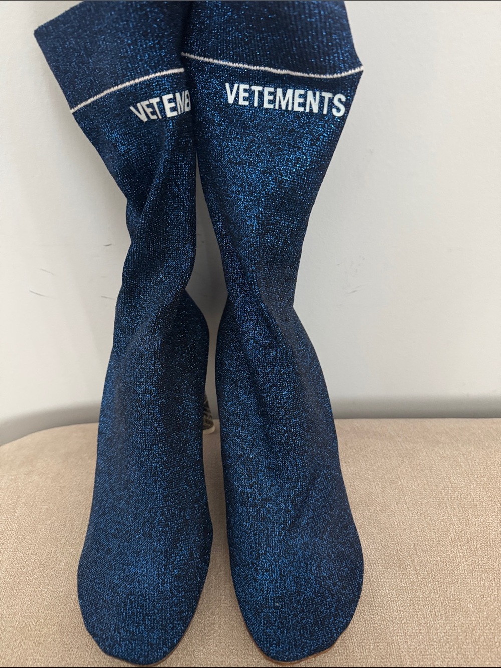 Vetements Metallic Navy Stretch Sock Boots